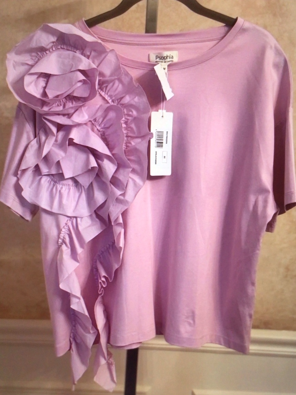 Psophia Lavender Ruffle-Accent Short Sleeve Tee